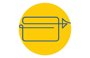 Yellow circle with a blue outline of a credit card.