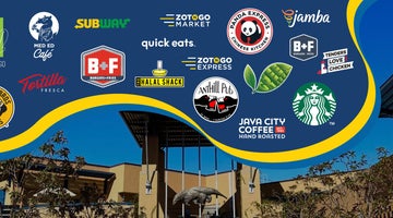 A picture of UCI, with all of UC Irvine Dining's retail location's logos.