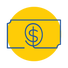 Yellow circle with a blue outline of a dollar bill.