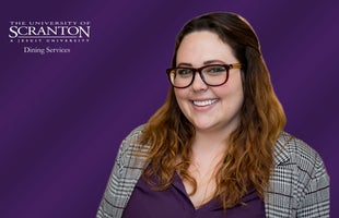 The University of Scranton Dining Services logo with image of Charlotte Jacobson