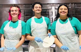 Three green captains in front of the dish drop.