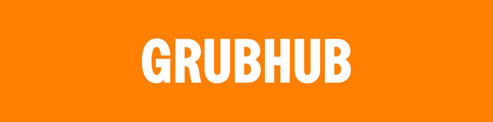 White Grubhub logo with an orange background.