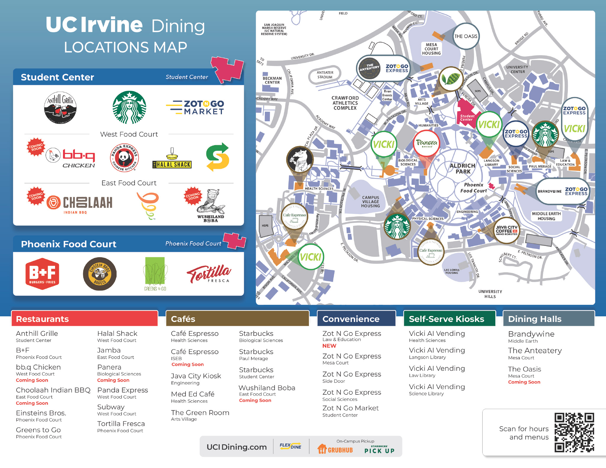 A map of our campus dining locations. Please refer to our 'All Locations' page for more detailed information.
