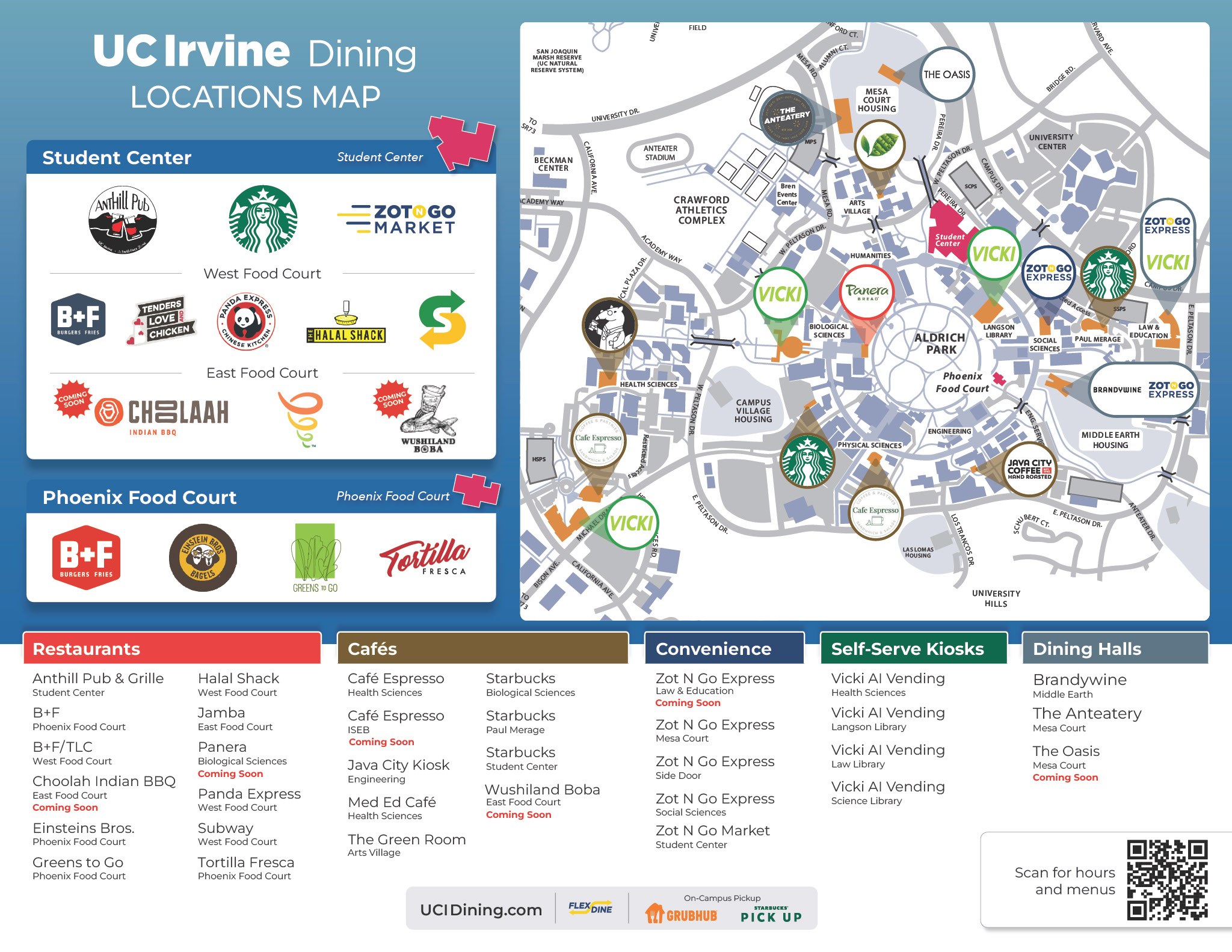 A map of our campus dining locations. Please refer to our 'All Locations' page for more detailed information.