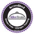 A circular purple and black seal for AllerTrain, featuring a food cloche icon and the text "Accredited Gluten Free • Allergen Training."
