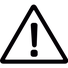 A stark, black line-art icon of a warning triangle enclosing a large exclamation point.