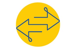 Yellow circle with a blue outline of two arrows.