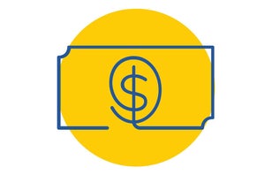Yellow circle with a blue outline of a dollar bill.